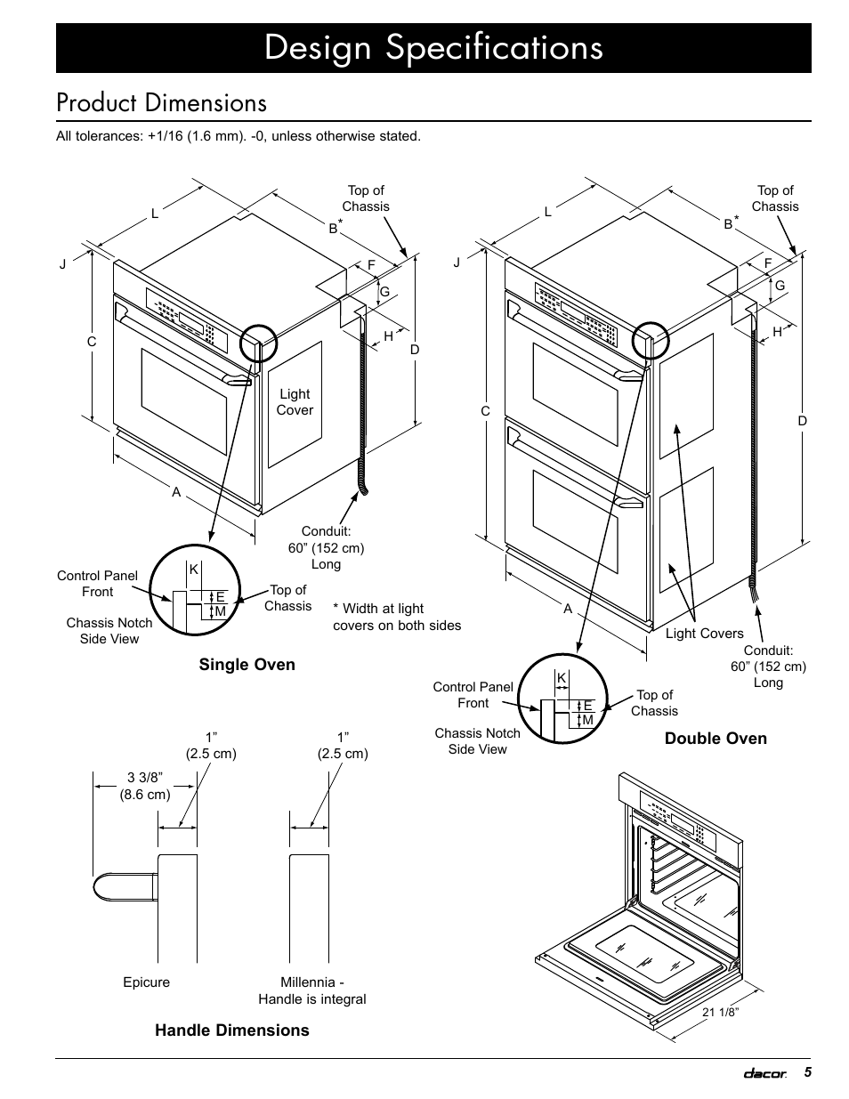 Design specifications, Product dimensions | Dacor EOR User Manual | Page 7 / 20