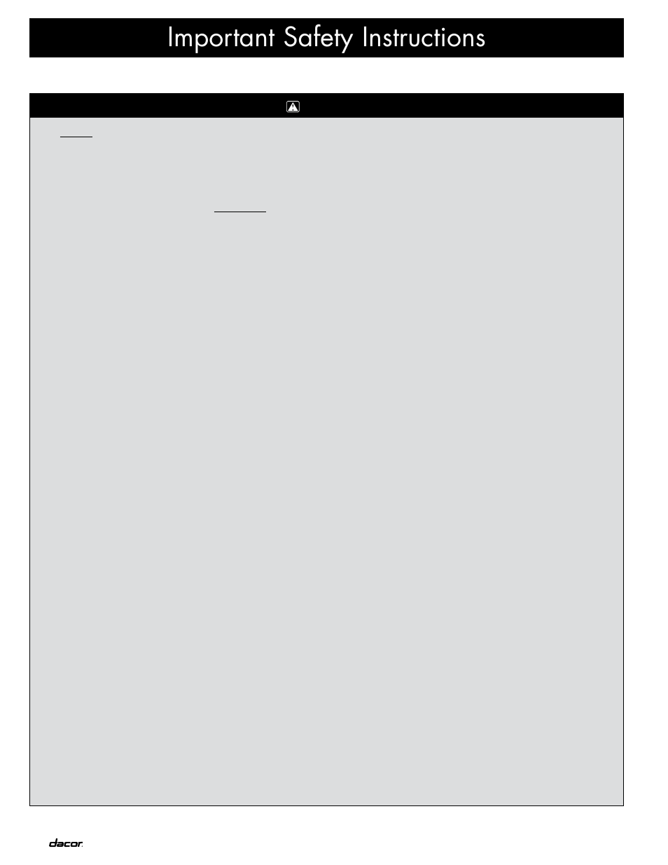 Important safety instructions | Dacor ID30 User Manual | Page 4 / 16