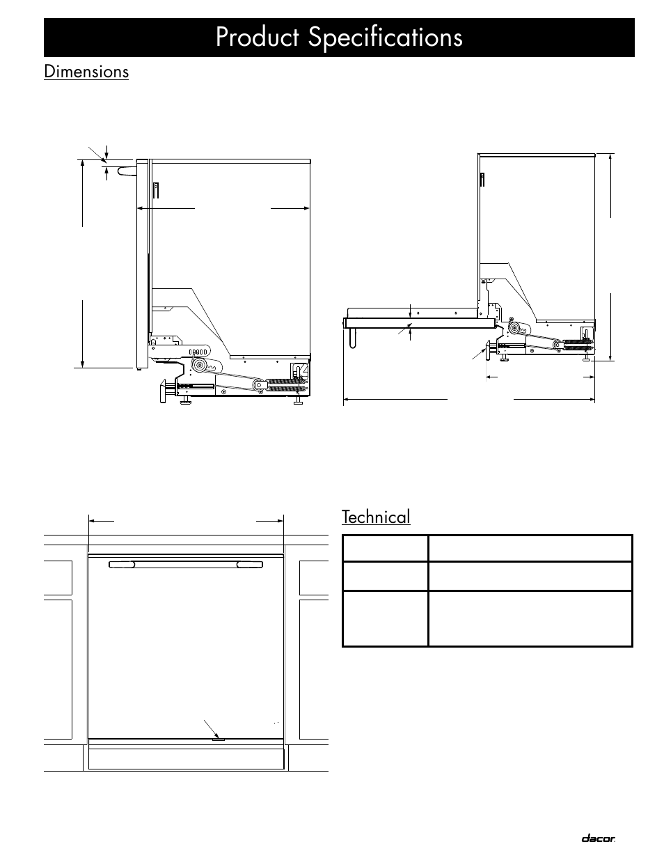 Product specifications, Dimensions, Technical | Dacor ID30 User Manual | Page 5 / 16