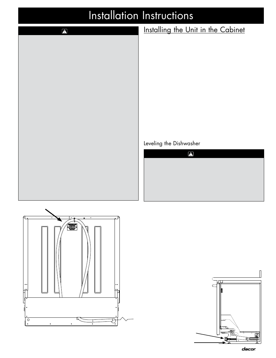 Installation instructions, Installing the unit in the cabinet | Dacor ID30 User Manual | Page 9 / 16