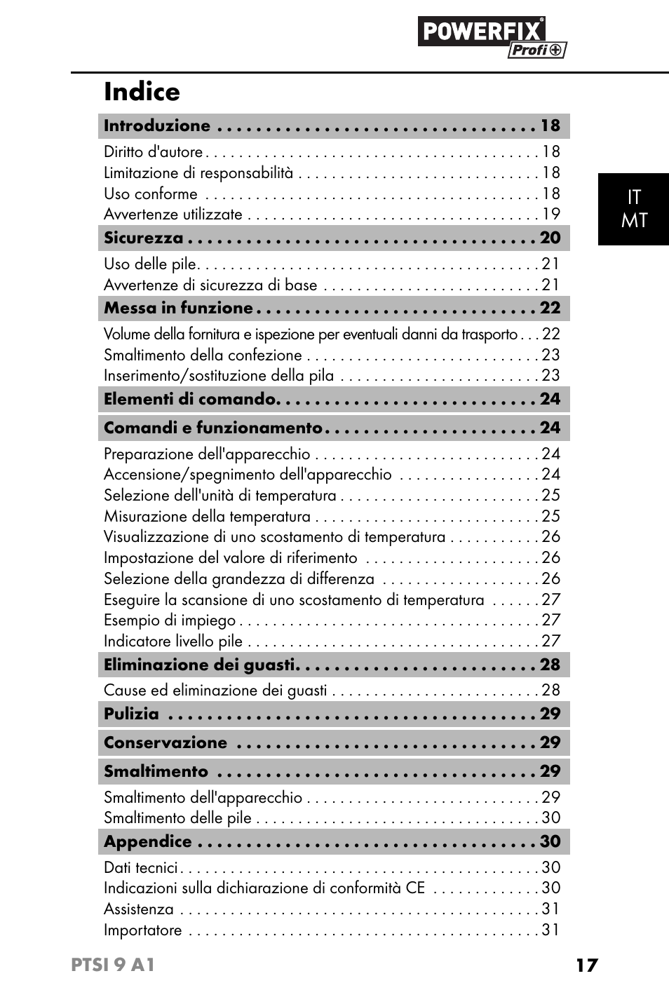 Indice, It mt | Powerfix PTSI 9 A1 User Manual | Page 20 / 83