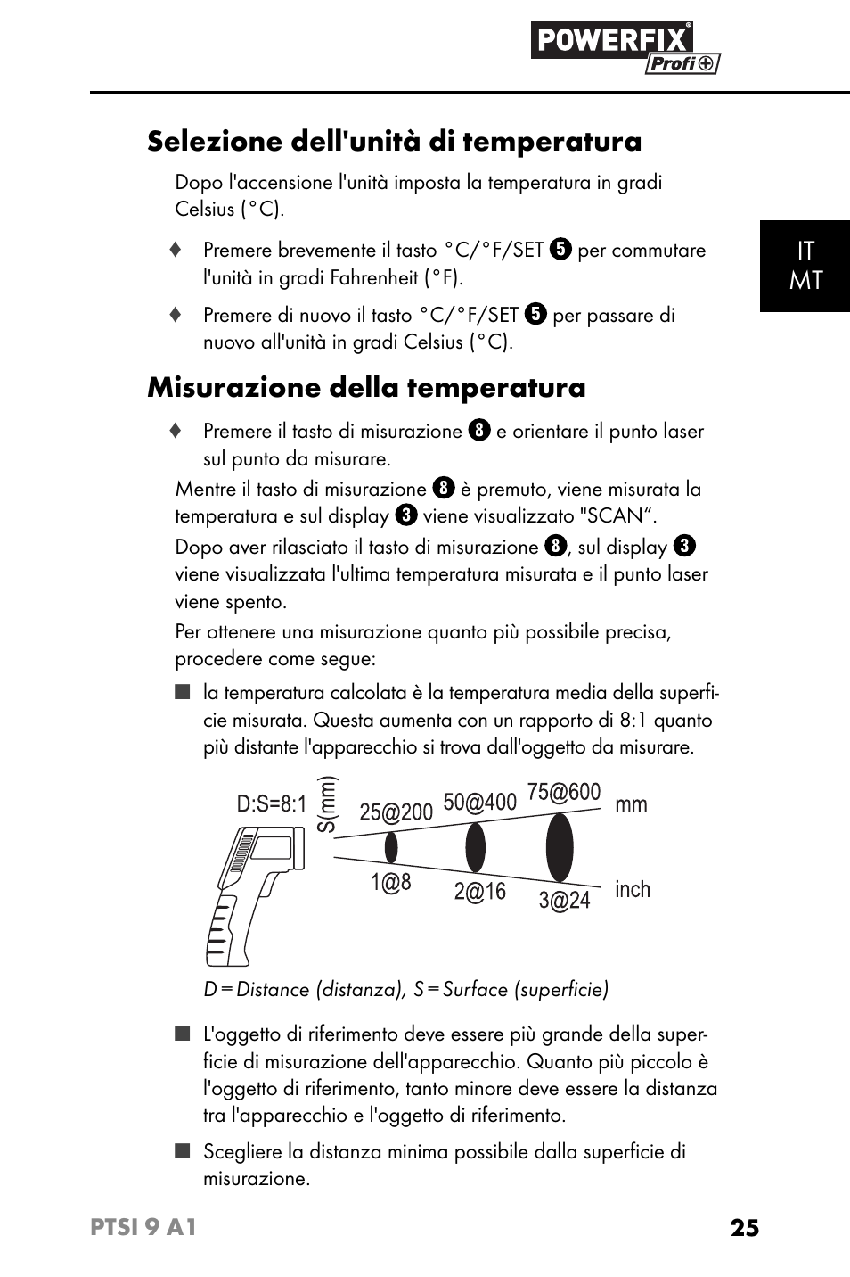 Selezione dell'unità di temperatura, Misurazione della temperatura, It mt | Powerfix PTSI 9 A1 User Manual | Page 28 / 83