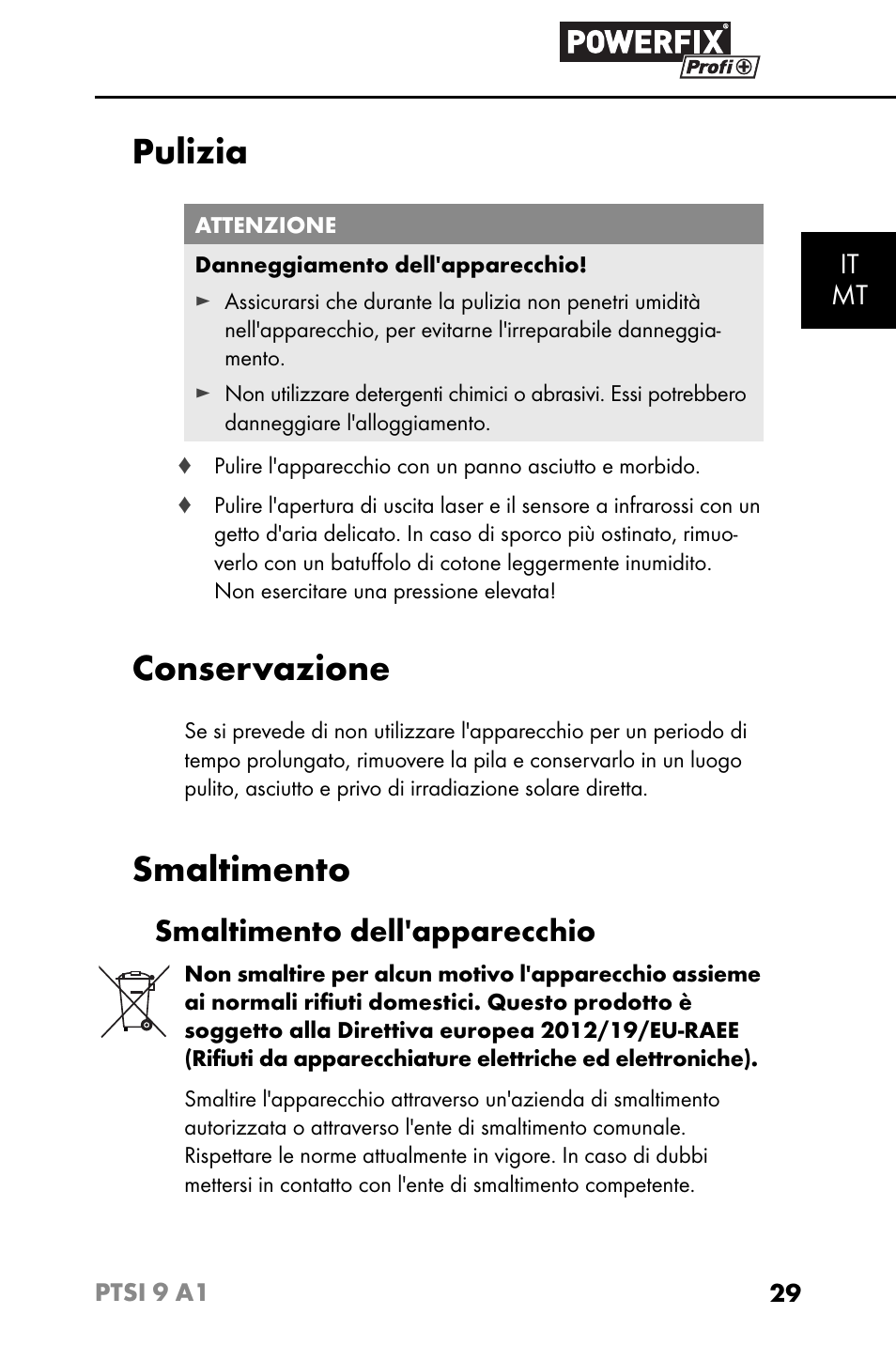 Pulizia, Conservazione, Smaltimento | Smaltimento dell'apparecchio | Powerfix PTSI 9 A1 User Manual | Page 32 / 83