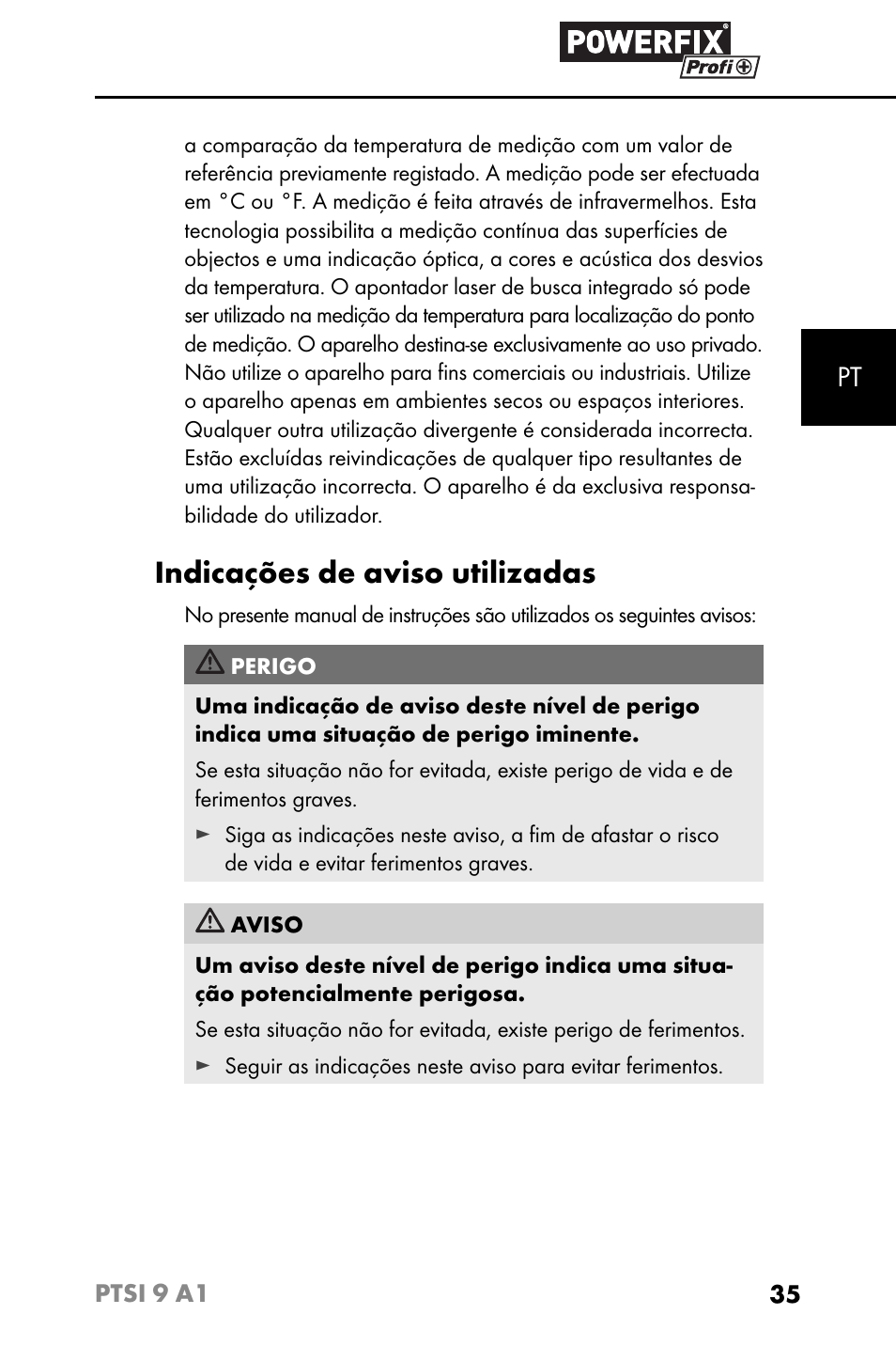 Indicações de aviso utilizadas | Powerfix PTSI 9 A1 User Manual | Page 38 / 83