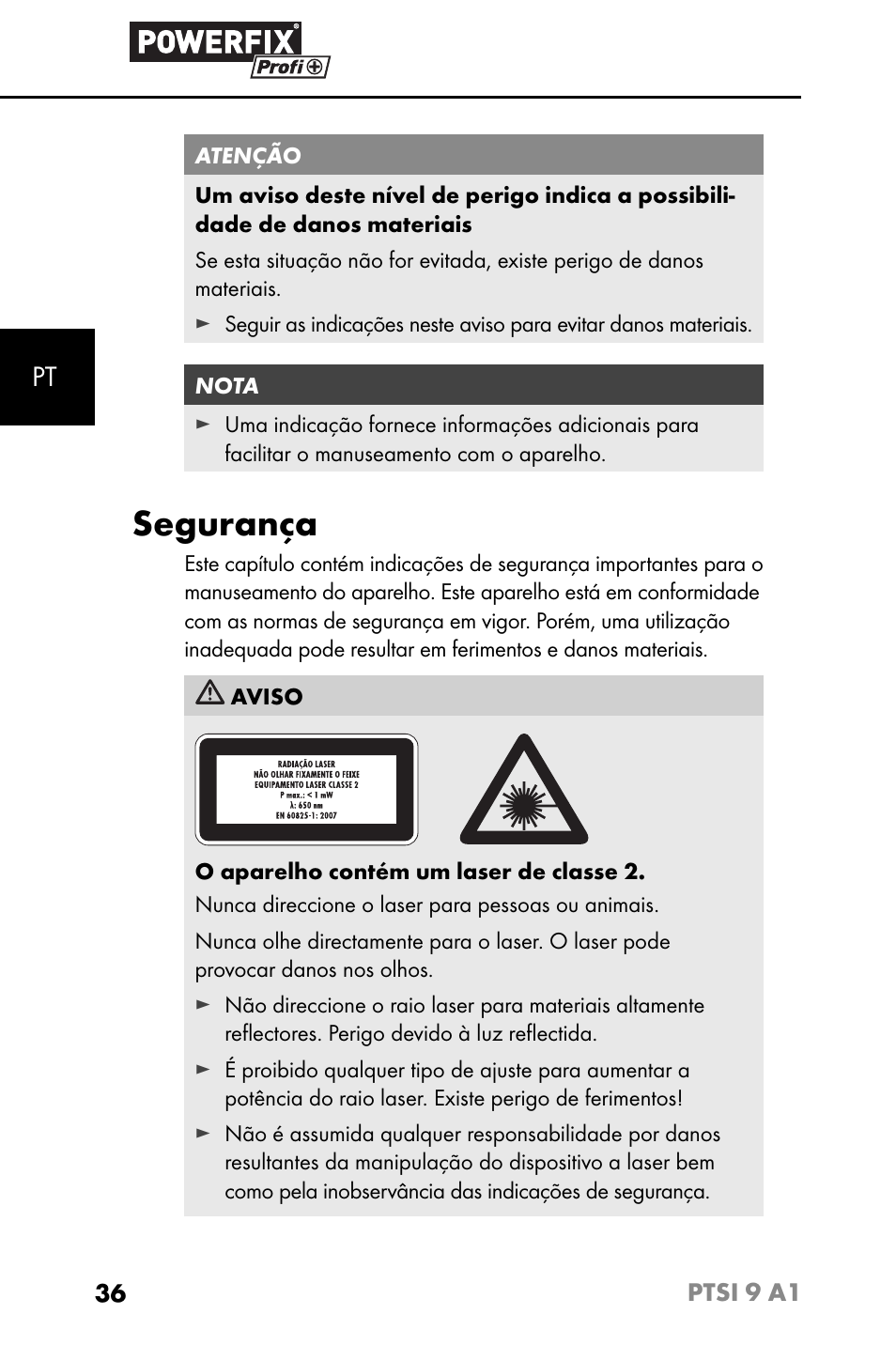 Segurança | Powerfix PTSI 9 A1 User Manual | Page 39 / 83