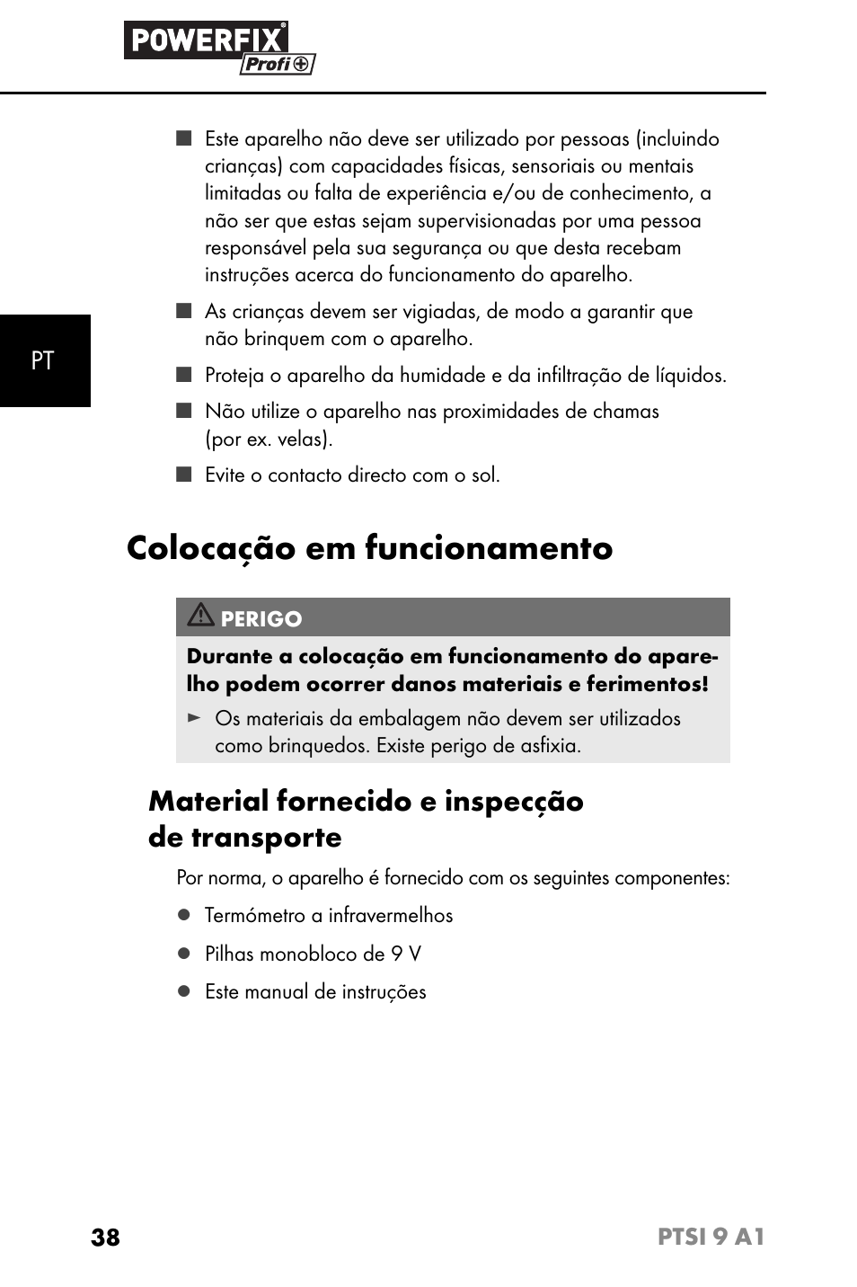 Colocação em funcionamento, Material fornecido e inspecção de transporte | Powerfix PTSI 9 A1 User Manual | Page 41 / 83