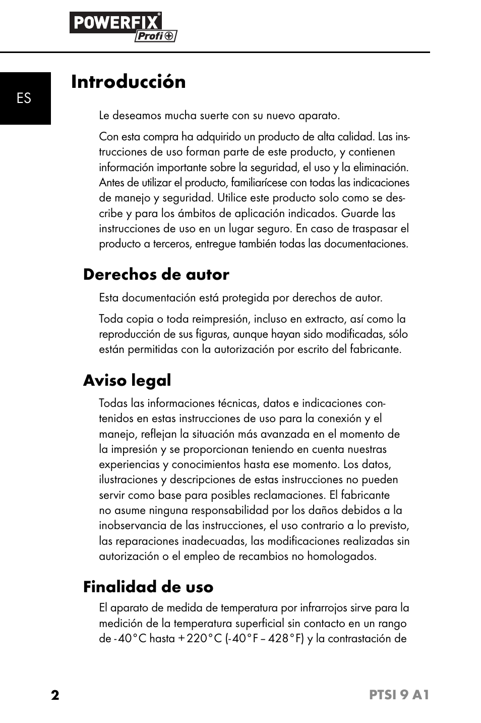 Introducción, Derechos de autor, Aviso legal | Finalidad de uso | Powerfix PTSI 9 A1 User Manual | Page 5 / 83