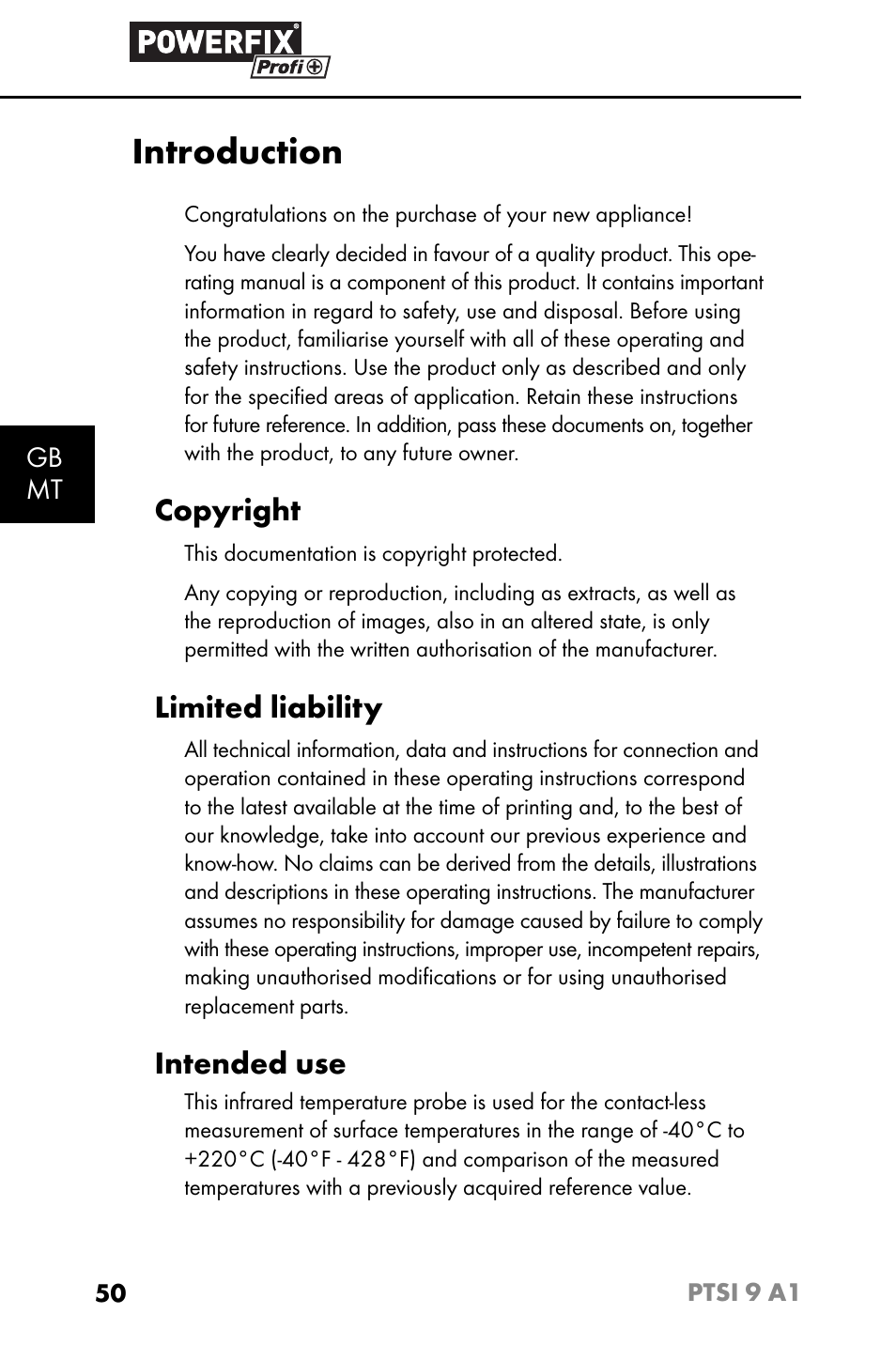 Introduction, Copyright, Limited liability | Intended use | Powerfix PTSI 9 A1 User Manual | Page 53 / 83