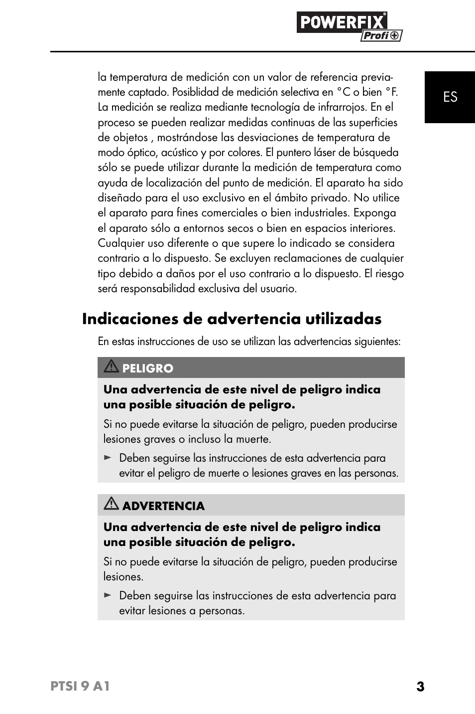 Indicaciones de advertencia utilizadas | Powerfix PTSI 9 A1 User Manual | Page 6 / 83