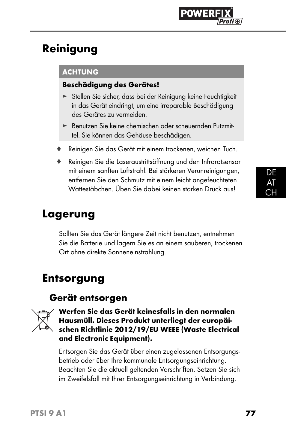 Reinigung, Lagerung, Entsorgung | Gerät entsorgen | Powerfix PTSI 9 A1 User Manual | Page 80 / 83