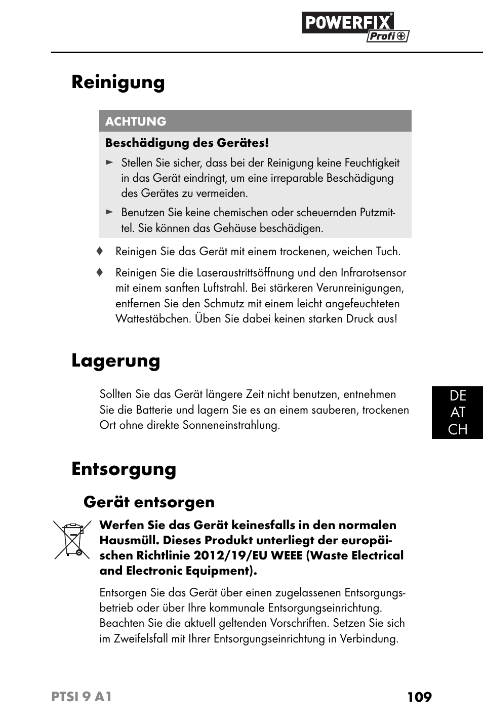 Reinigung, Lagerung, Entsorgung | Gerät entsorgen | Powerfix PTSI 9 A1 User Manual | Page 112 / 115