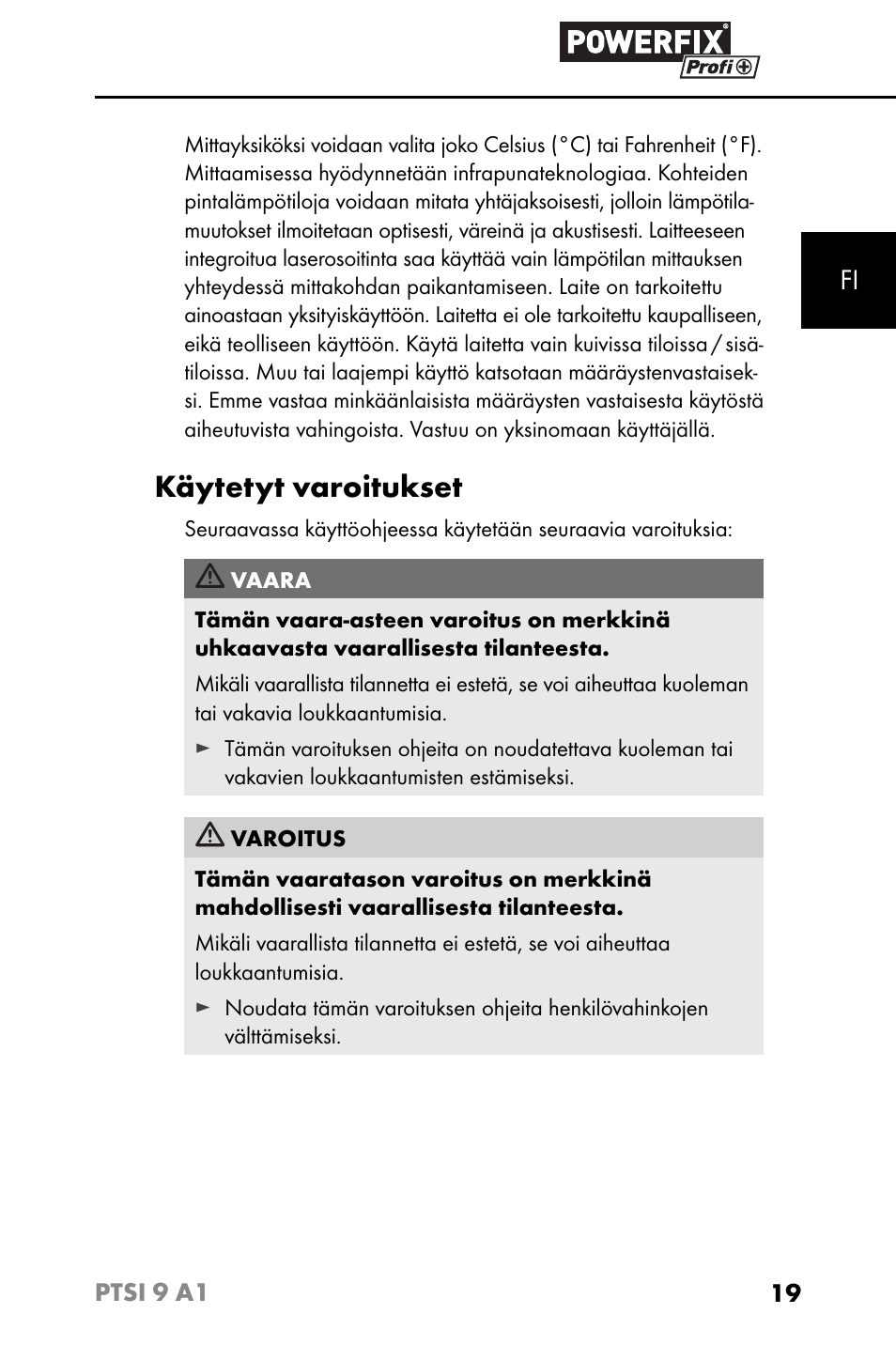 Käytetyt varoitukset | Powerfix PTSI 9 A1 User Manual | Page 22 / 115