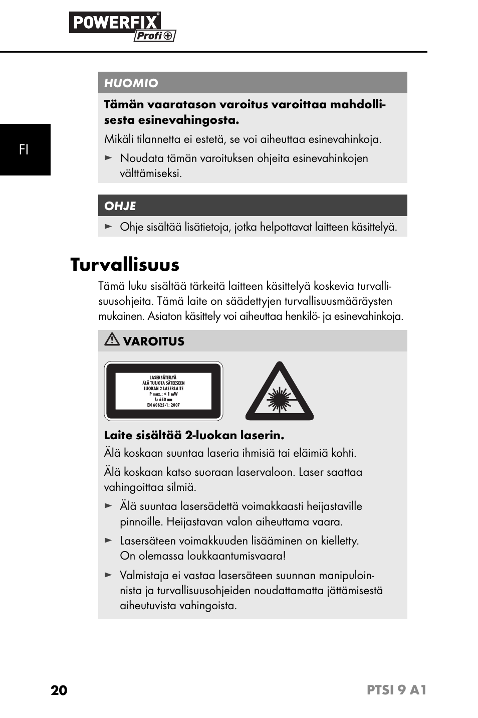 Turvallisuus | Powerfix PTSI 9 A1 User Manual | Page 23 / 115