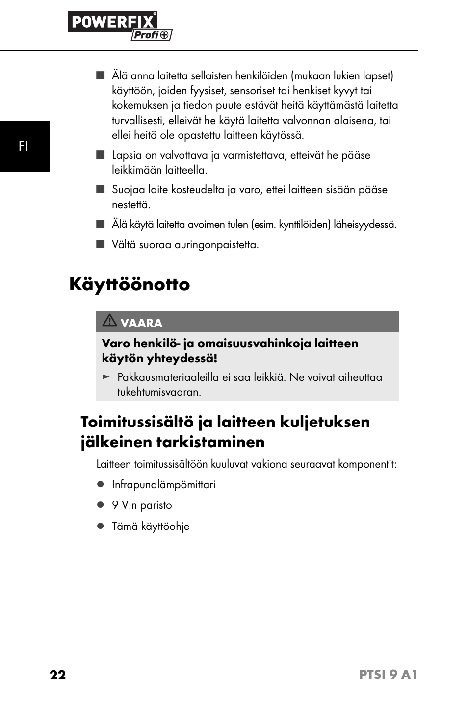 Käyttöönotto | Powerfix PTSI 9 A1 User Manual | Page 25 / 115