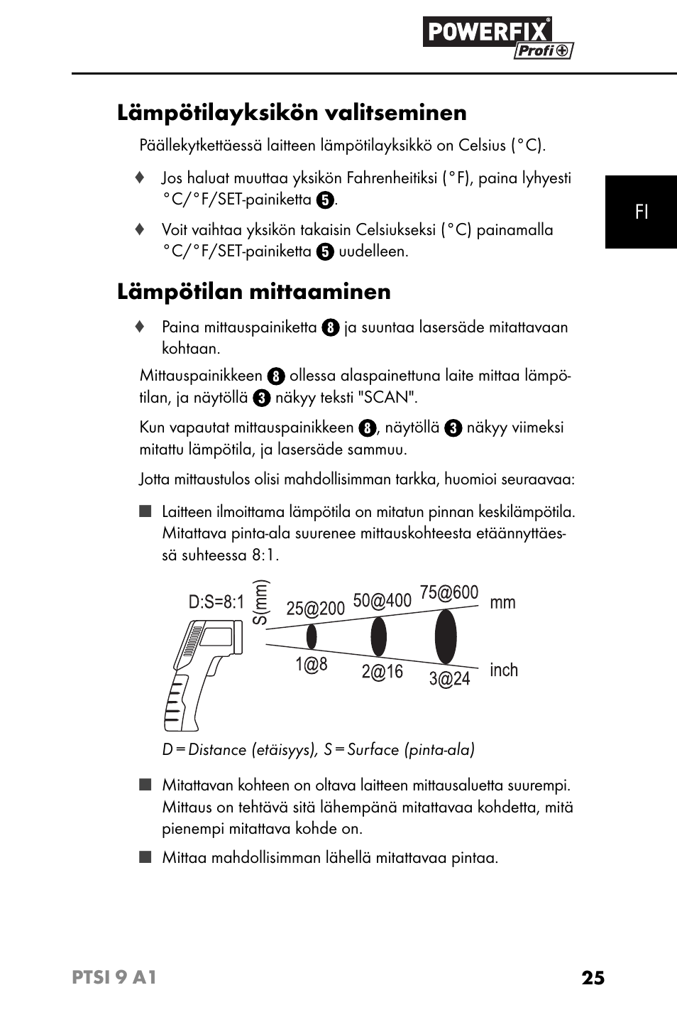 Lämpötilayksikön valitseminen, Lämpötilan mittaaminen | Powerfix PTSI 9 A1 User Manual | Page 28 / 115