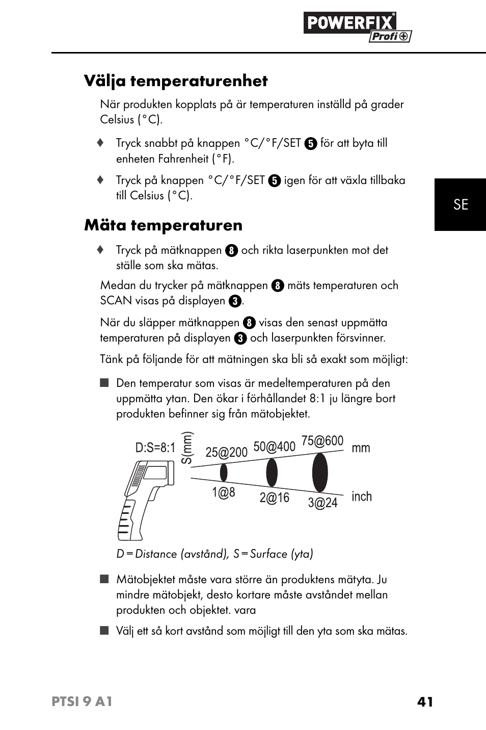 Välja temperaturenhet, Mäta temperaturen | Powerfix PTSI 9 A1 User Manual | Page 44 / 115