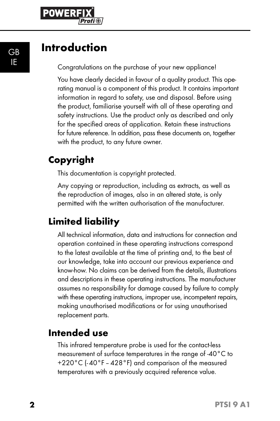 Introduction, Copyright, Limited liability | Intended use | Powerfix PTSI 9 A1 User Manual | Page 5 / 115