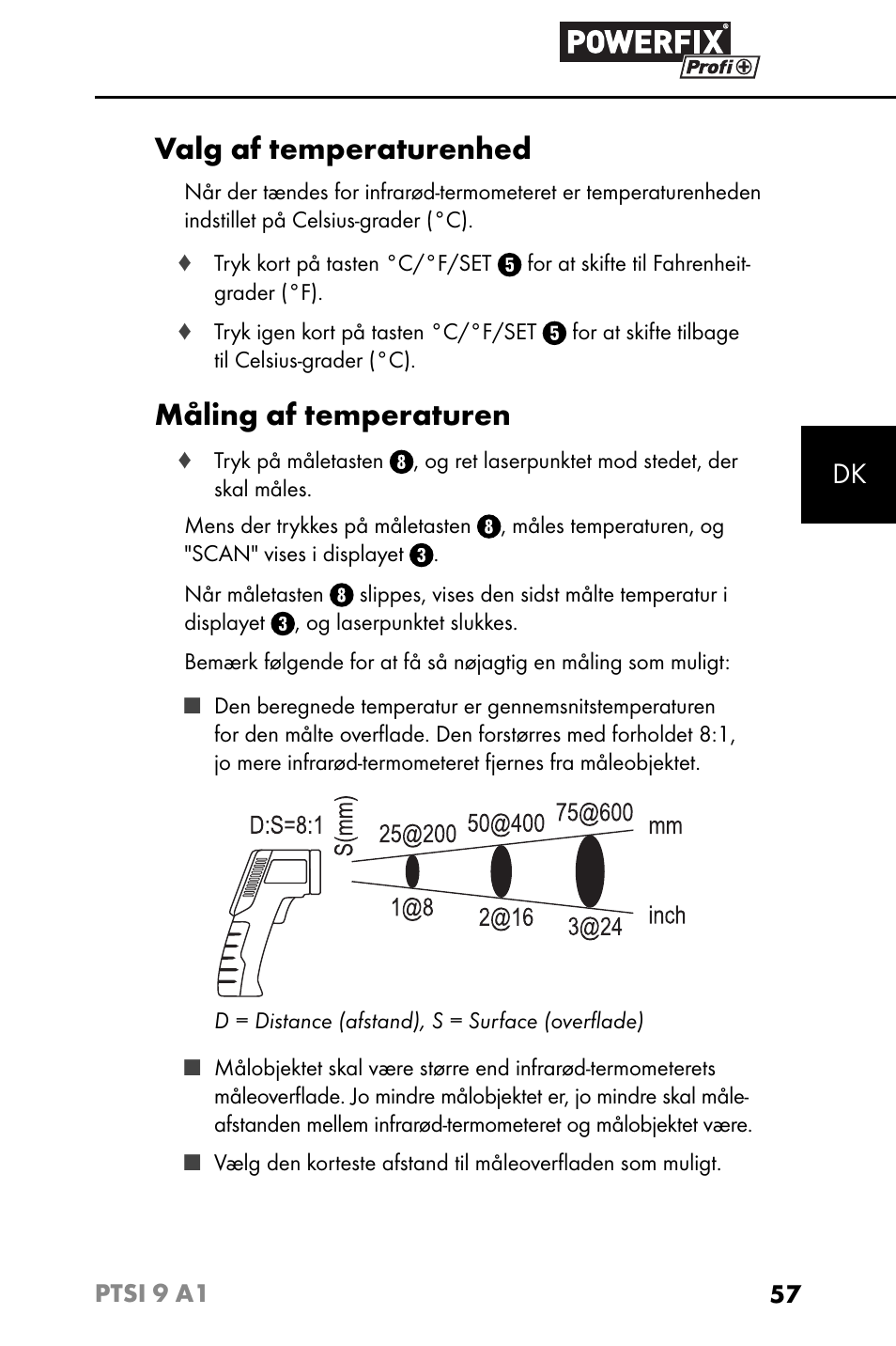 Valg af temperaturenhed, Måling af temperaturen | Powerfix PTSI 9 A1 User Manual | Page 60 / 115