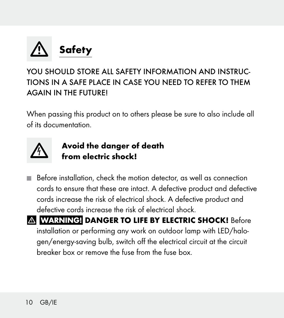 Safety | Powerfix Z31712A/Z31712B Z31712C/Z31712D User Manual | Page 10 / 78