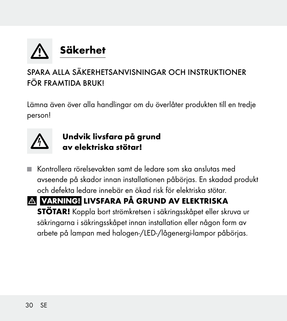 Säkerhet | Powerfix Z31712A/Z31712B Z31712C/Z31712D User Manual | Page 30 / 78