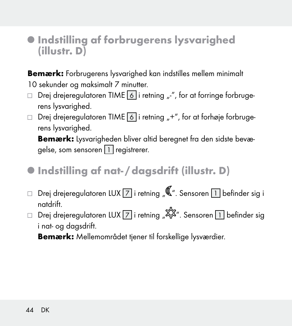 Indstilling af nat- / dagsdrift (illustr. d) | Powerfix Z31712A/Z31712B Z31712C/Z31712D User Manual | Page 44 / 78