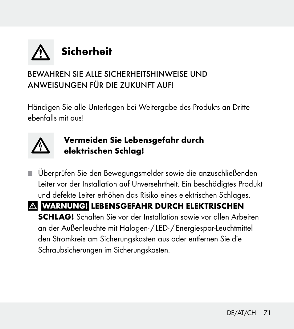 Sicherheit | Powerfix Z31712A/Z31712B Z31712C/Z31712D User Manual | Page 71 / 78