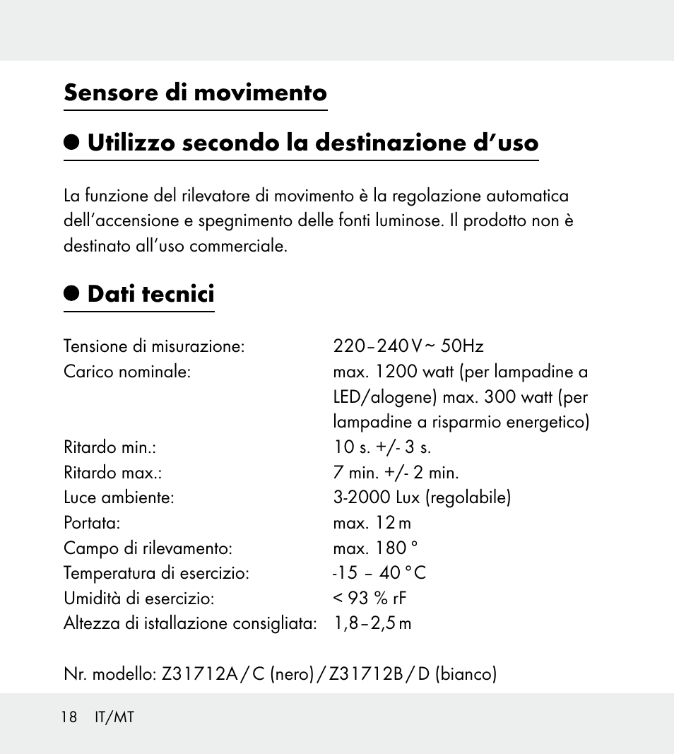 Dati tecnici | Powerfix Z31712A/Z31712B Z31712C/Z31712D User Manual | Page 18 / 59
