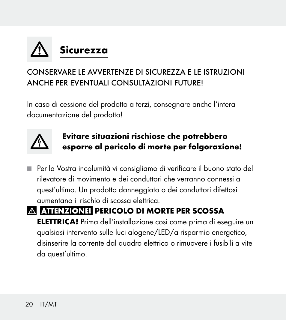 Sicurezza | Powerfix Z31712A/Z31712B Z31712C/Z31712D User Manual | Page 20 / 59