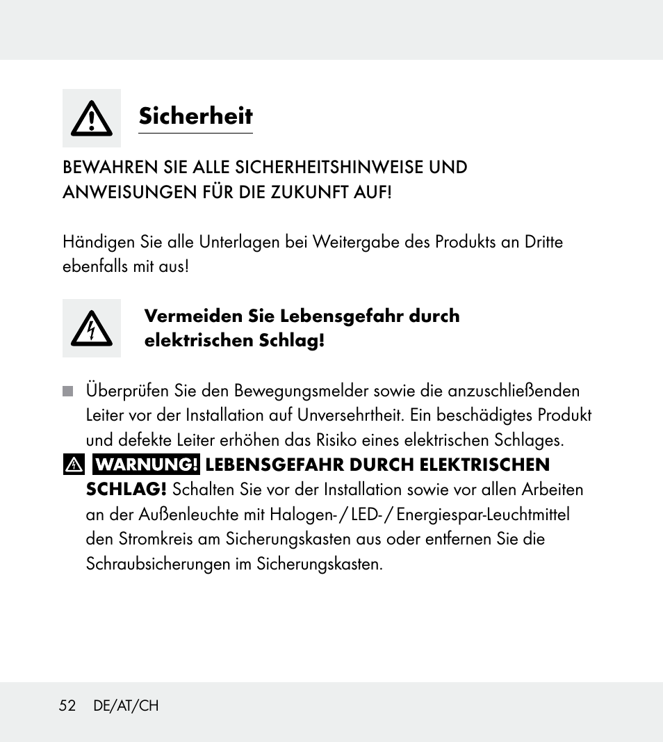 Sicherheit | Powerfix Z31712A/Z31712B Z31712C/Z31712D User Manual | Page 52 / 59