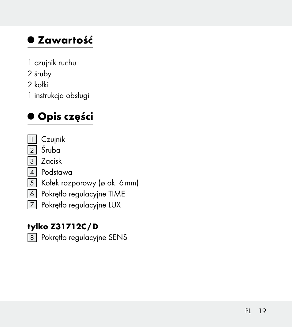 Zawartość, Opis części | Powerfix Z31712A/Z31712B Z31712C/Z31712D User Manual | Page 19 / 68