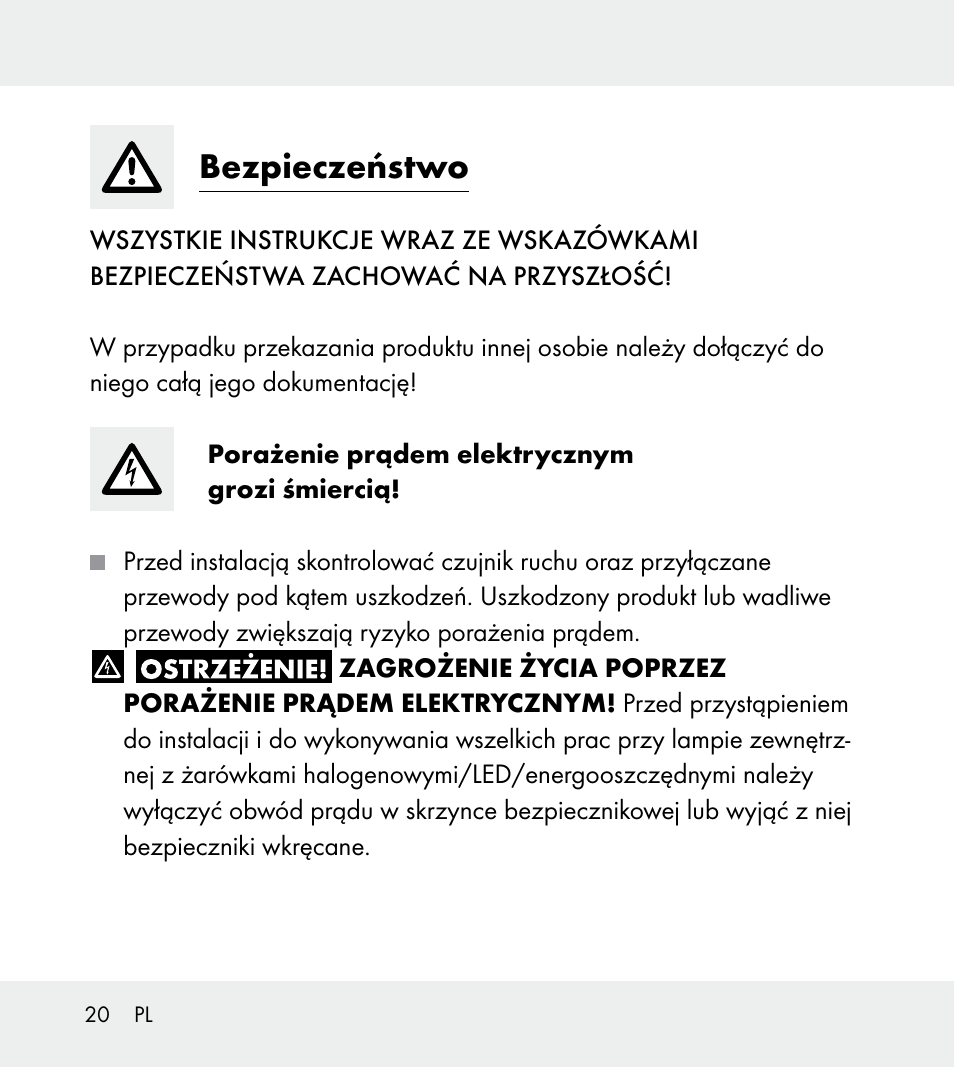 Bezpieczeństwo | Powerfix Z31712A/Z31712B Z31712C/Z31712D User Manual | Page 20 / 68