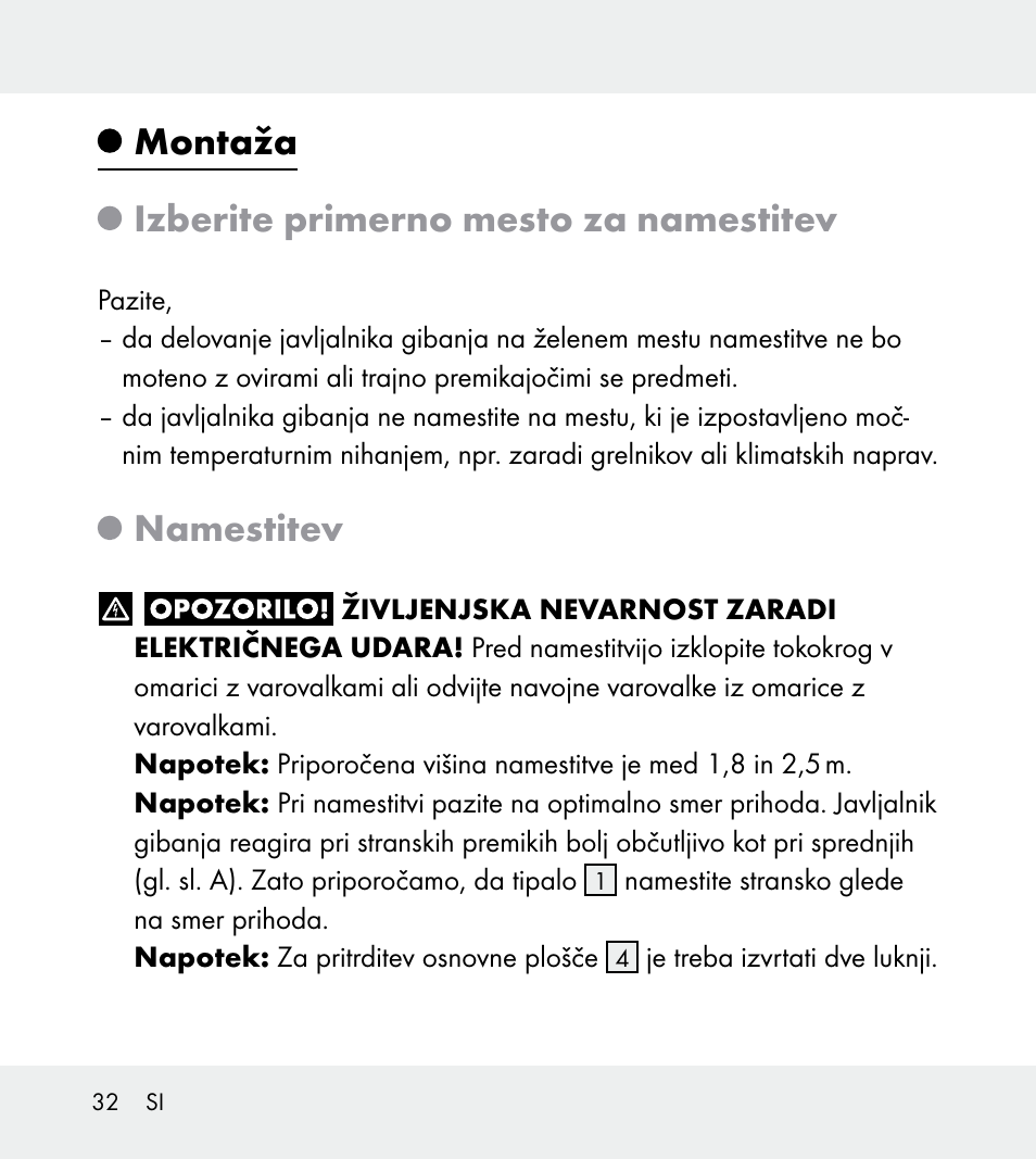 Montaža izberite primerno mesto za namestitev, Namestitev | Powerfix Z31712A/Z31712B Z31712C/Z31712D User Manual | Page 32 / 68