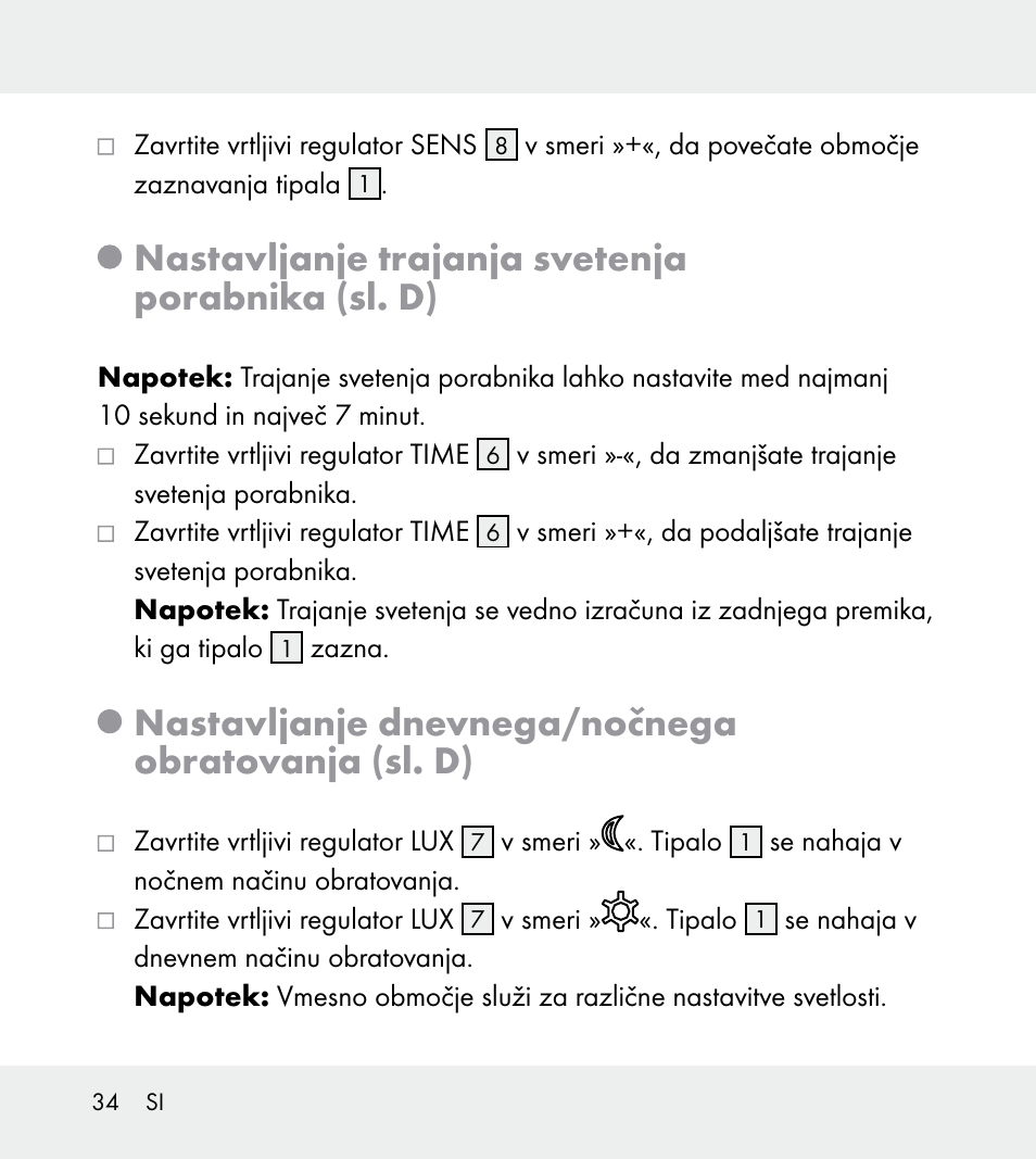 Nastavljanje trajanja svetenja porabnika (sl. d), Nastavljanje dnevnega/nočnega obratovanja (sl. d) | Powerfix Z31712A/Z31712B Z31712C/Z31712D User Manual | Page 34 / 68