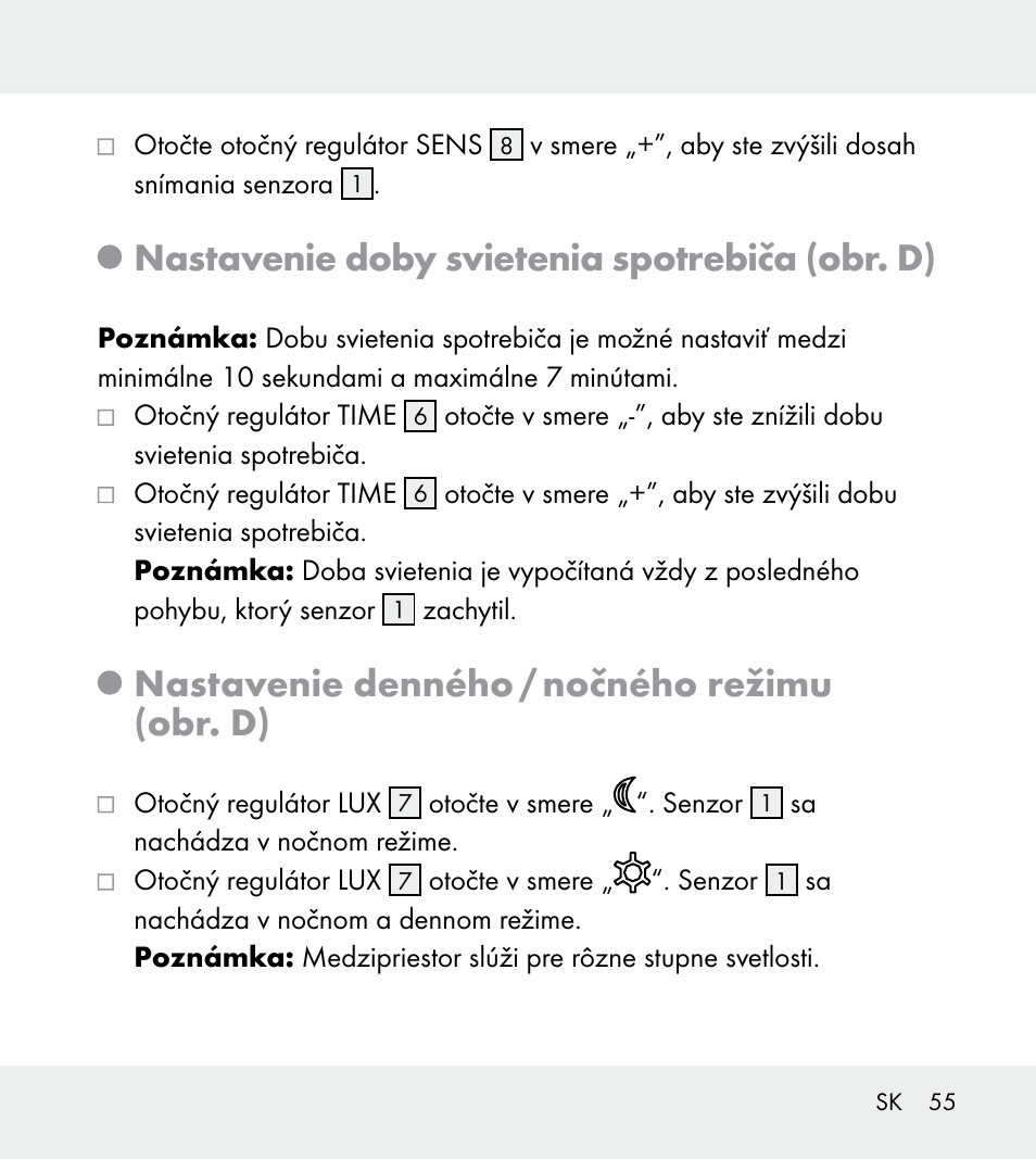 Nastavenie doby svietenia spotrebiča (obr. d), Nastavenie denného / nočného režimu (obr. d) | Powerfix Z31712A/Z31712B Z31712C/Z31712D User Manual | Page 55 / 68