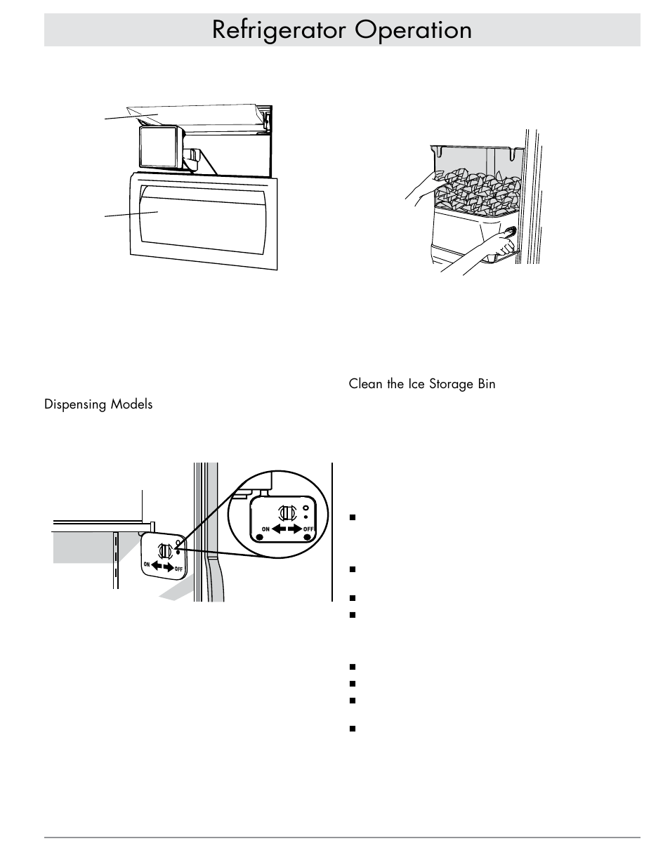 Refrigerator operation, Clean the ice storage bin, Dispensing models | Dacor EF42DBSS User Manual | Page 11 / 24