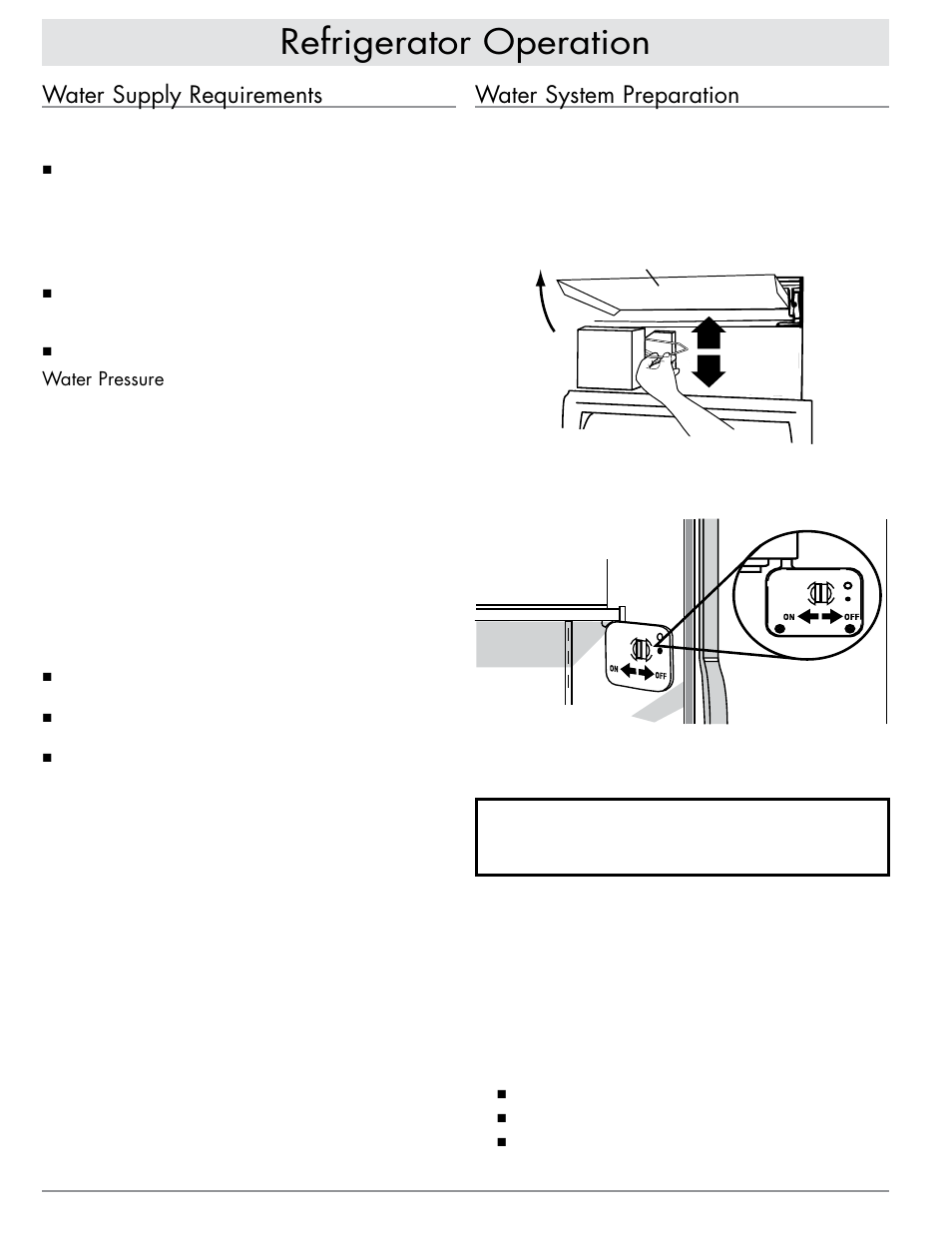 Refrigerator operation, Water supply requirements, Water system preparation | Dacor EF42DBSS User Manual | Page 6 / 24