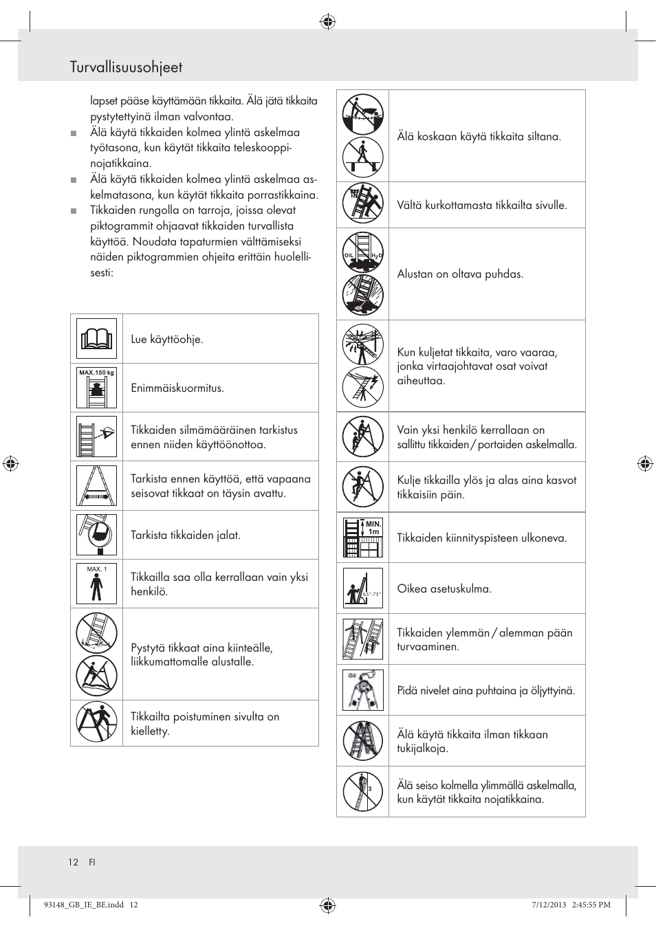 Turvallisuusohjeet | Powerfix Z30473 User Manual | Page 12 / 48