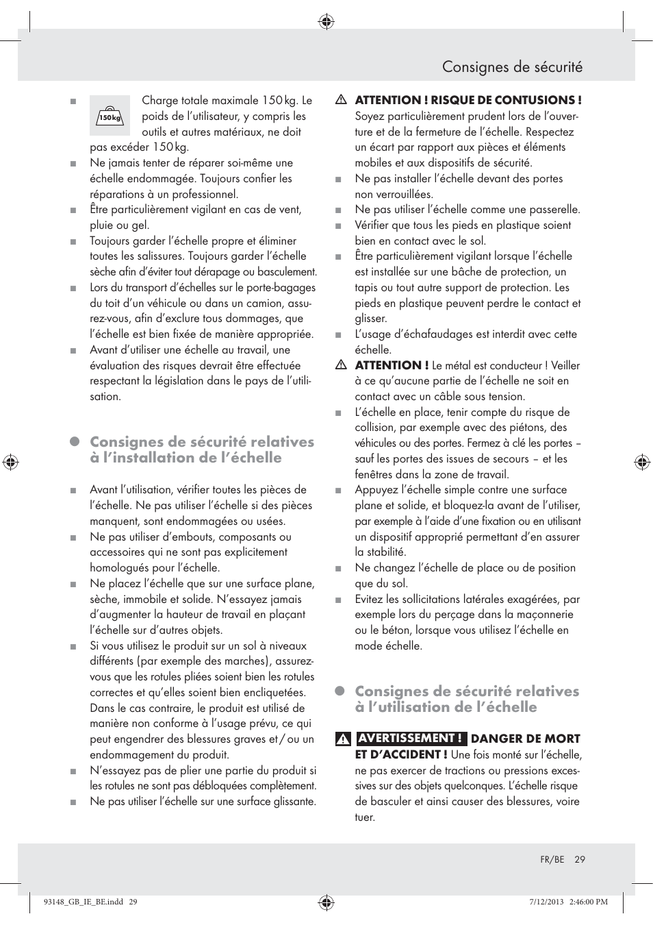 Consignes de sécurité | Powerfix Z30473 User Manual | Page 29 / 48