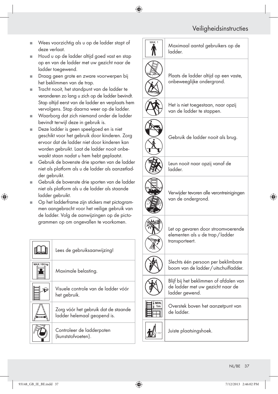 Veiligheidsinstructies | Powerfix Z30473 User Manual | Page 37 / 48