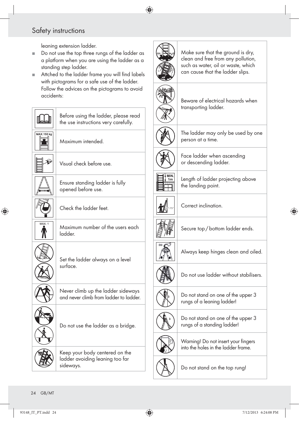 Safety instructions | Powerfix Z30473 User Manual | Page 24 / 35