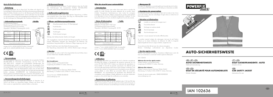 Powerfix CAR SAFETY JACKET User Manual | 2 pages