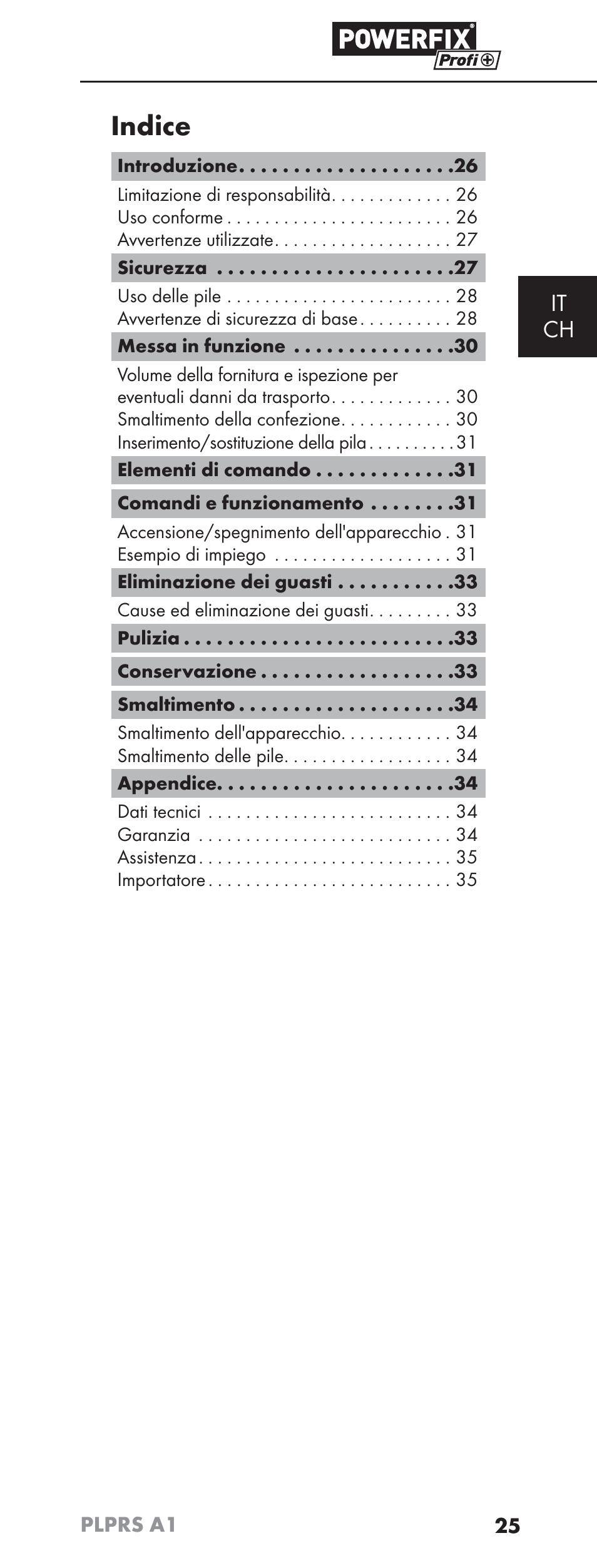 Indice, It ch | Powerfix PLPRS A1 User Manual | Page 28 / 51