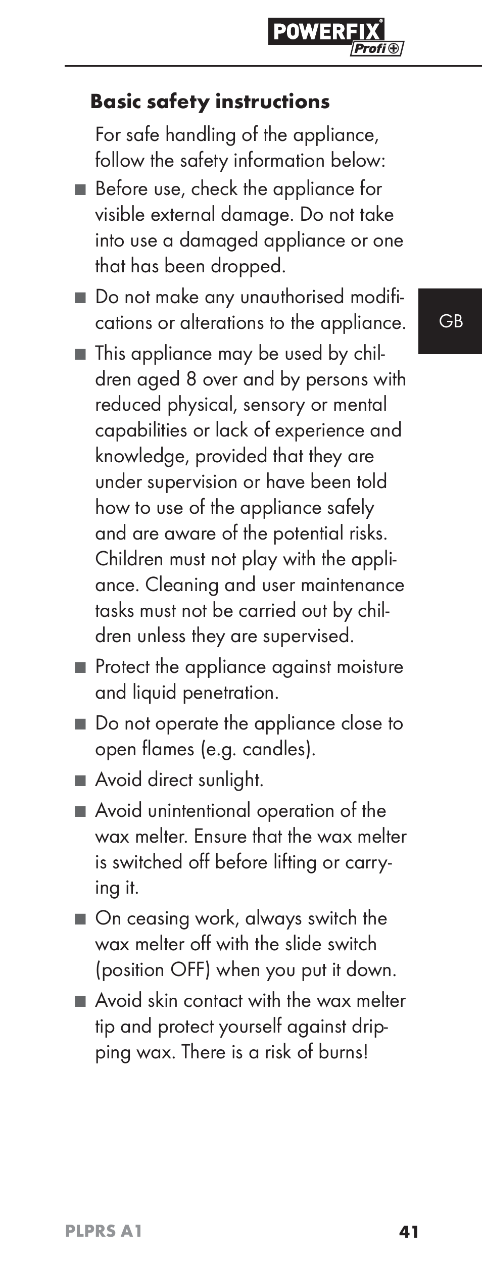 Avoid direct sunlight | Powerfix PLPRS A1 User Manual | Page 44 / 51