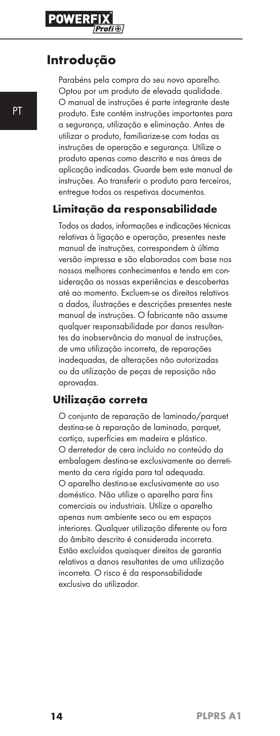 Introdução, Limitação da responsabilidade, Utilização correta | Powerfix PLPRS A1 User Manual | Page 17 / 51