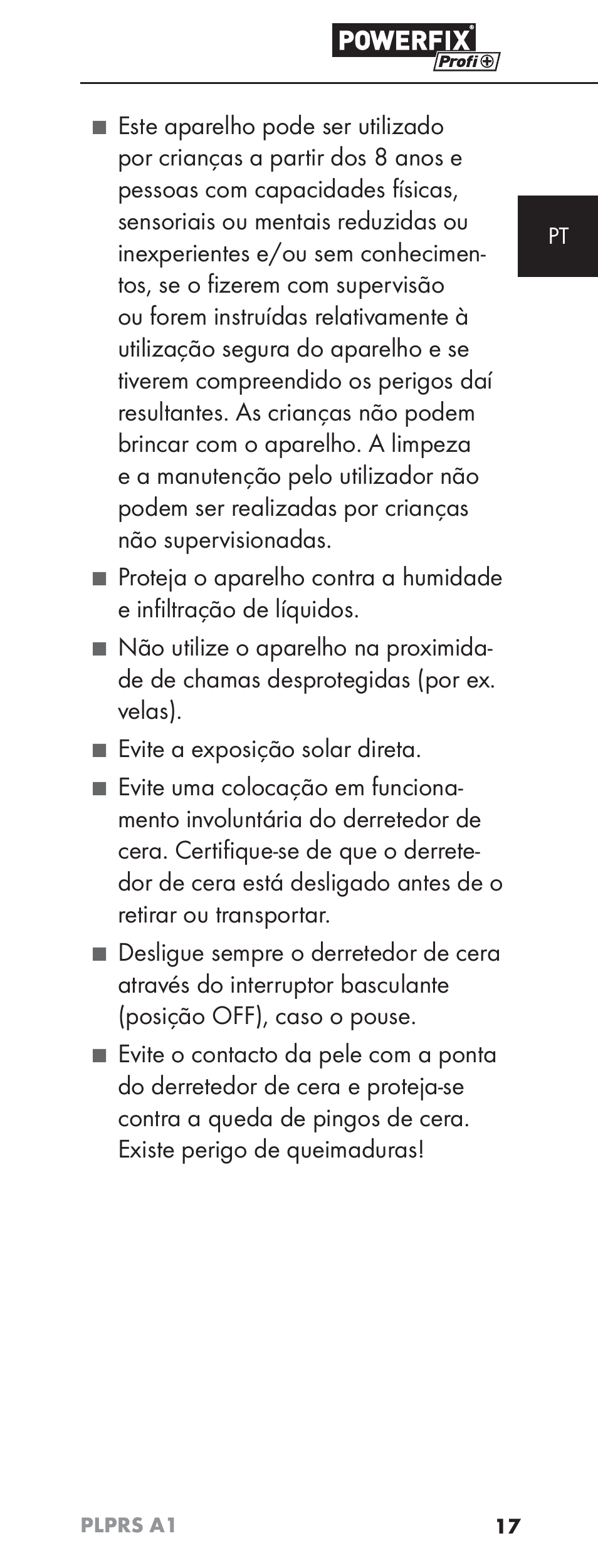 Evite a exposição solar direta | Powerfix PLPRS A1 User Manual | Page 20 / 51