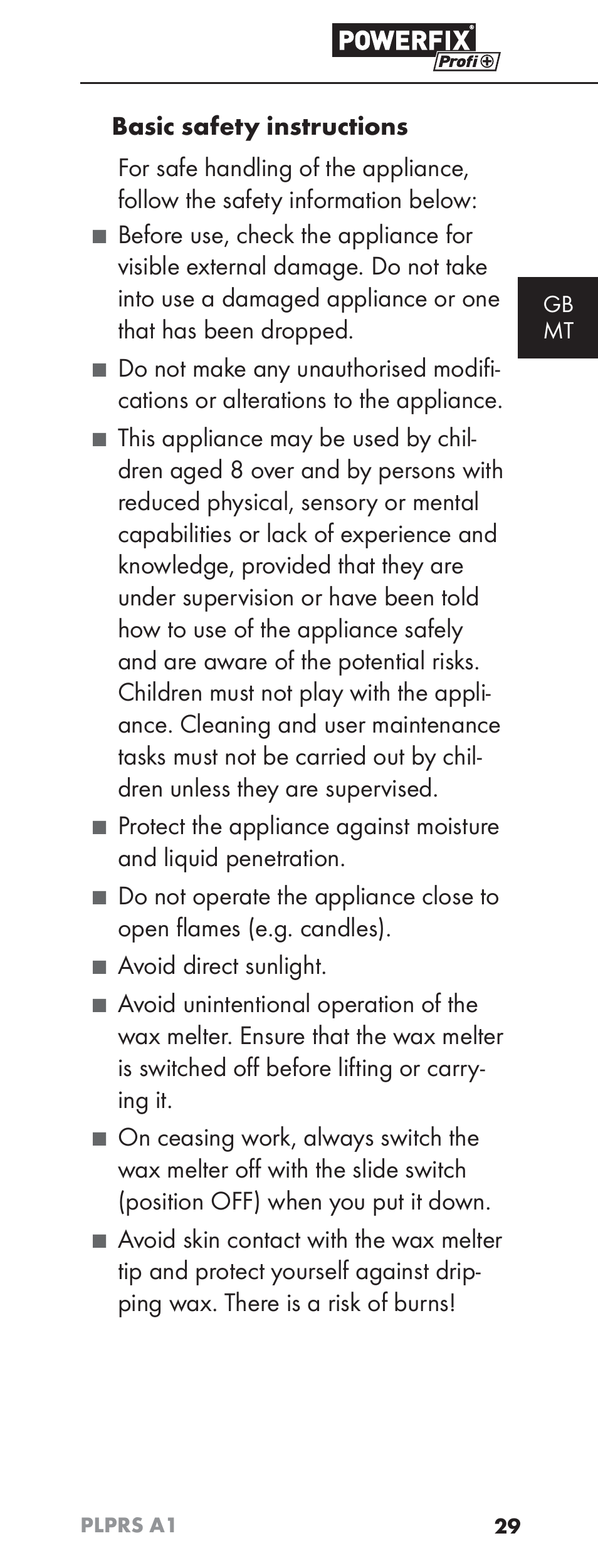 Avoid direct sunlight | Powerfix PLPRS A1 User Manual | Page 32 / 51