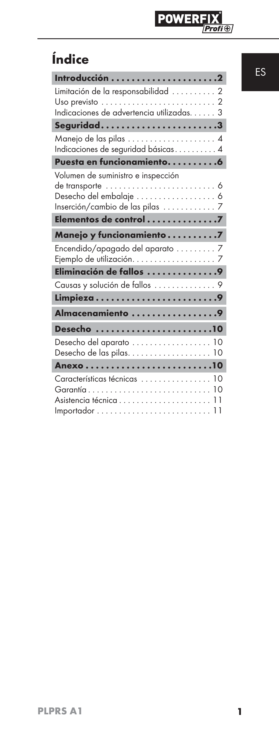 Índice | Powerfix PLPRS A1 User Manual | Page 4 / 51