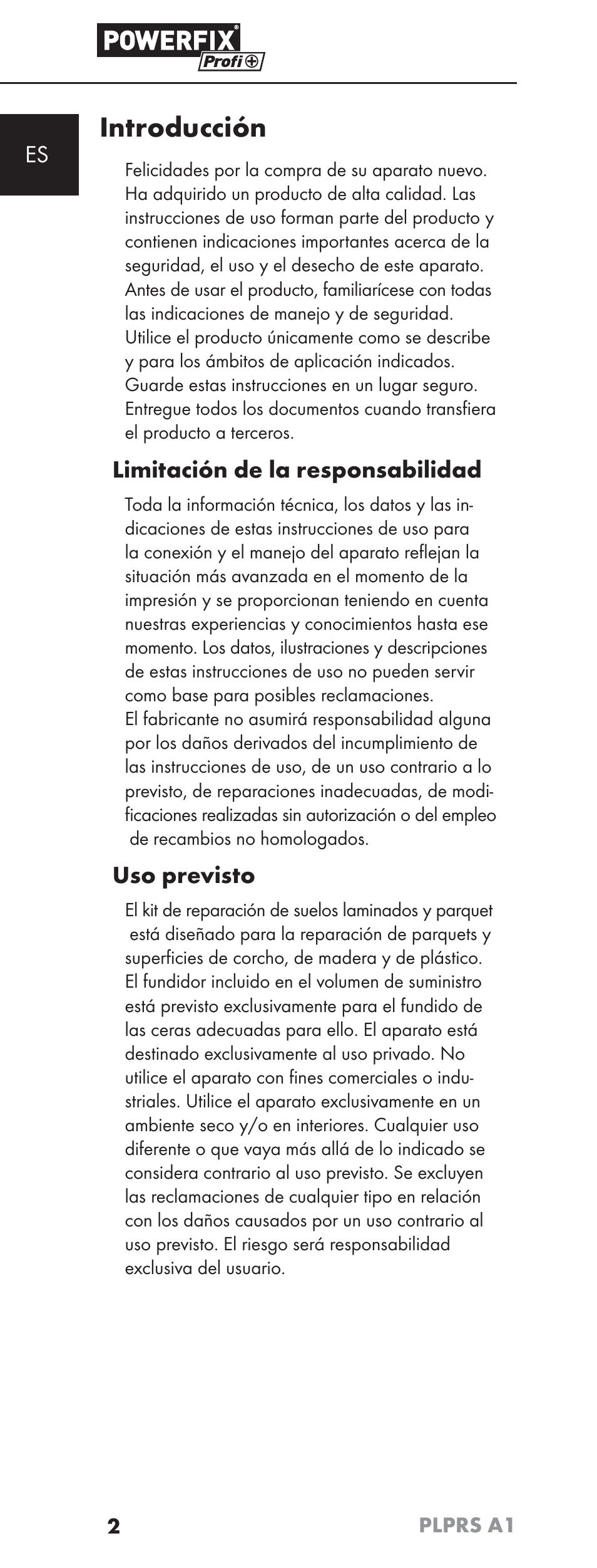 Introducción, Limitación de la responsabilidad, Uso previsto | Powerfix PLPRS A1 User Manual | Page 5 / 51