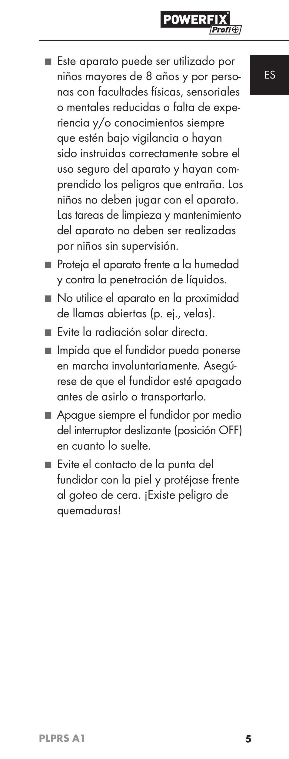 Evite la radiación solar directa | Powerfix PLPRS A1 User Manual | Page 8 / 51