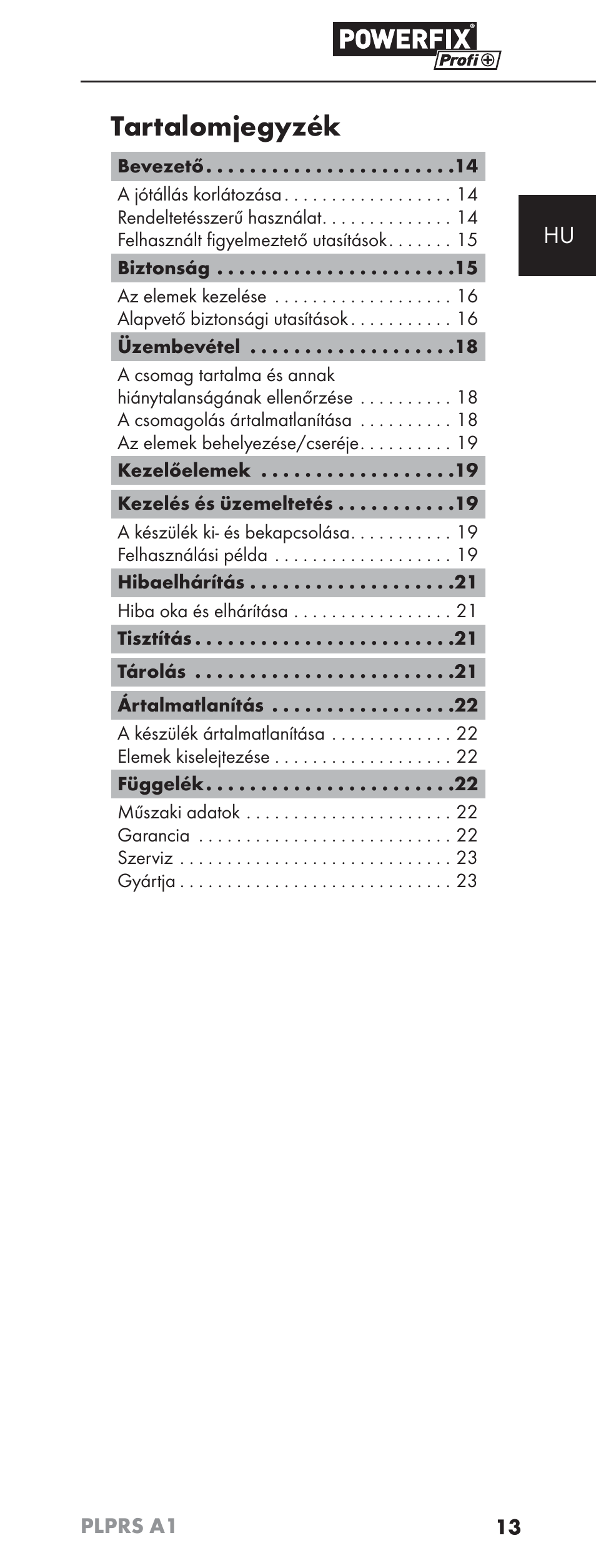 Tartalomjegyzék | Powerfix PLPRS A1 User Manual | Page 16 / 63